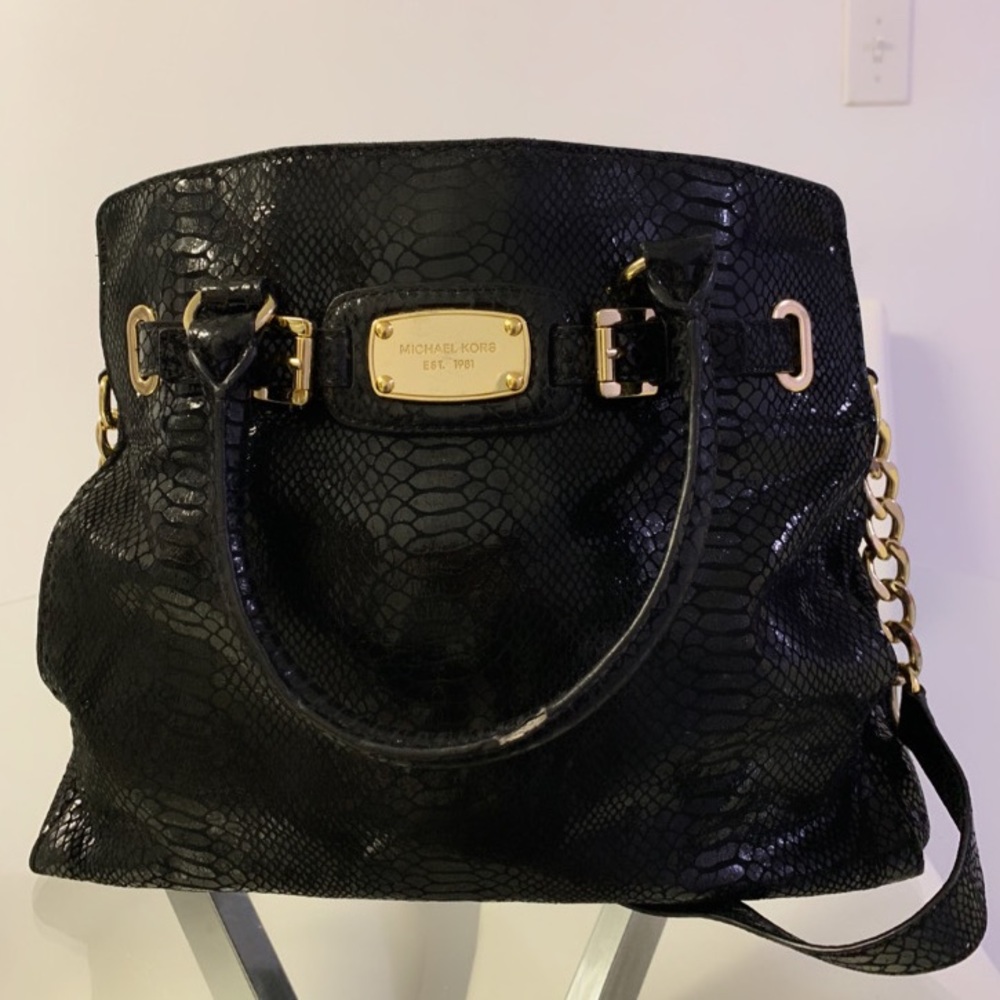 MICHAEL KORS Black Python Hamilton Tote